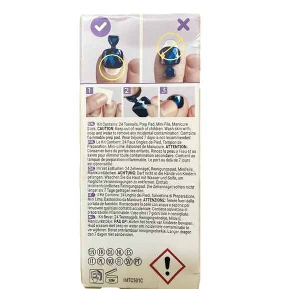 New imPress Press On Pedicure Toe‎ Nails Sparkly Pink/Blue/Yellow - Picture 3 of 3